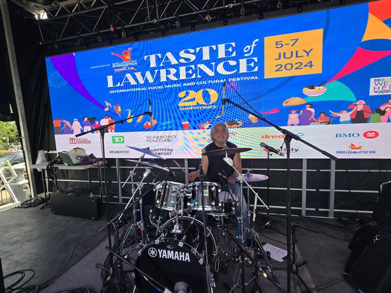 Drummer on the main stage at the Taste of Lawrence festival